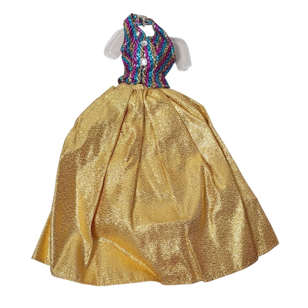 Mattel 1994 Barbie Fantasy Evening Fashions‎ Gold Metallic Dress Rainbow Bodice